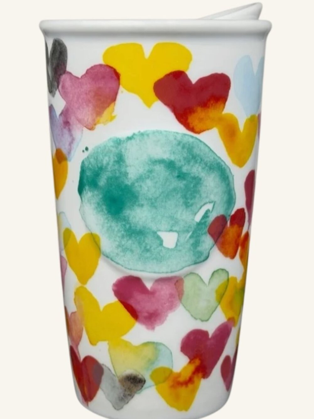 2015 Starbucks limited edition Ceramic Watercolor Hearts Travel Tumbler Mug 10oz